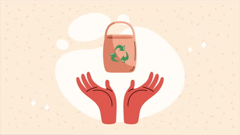 saco ecológico con animación de flechas de reciclaje