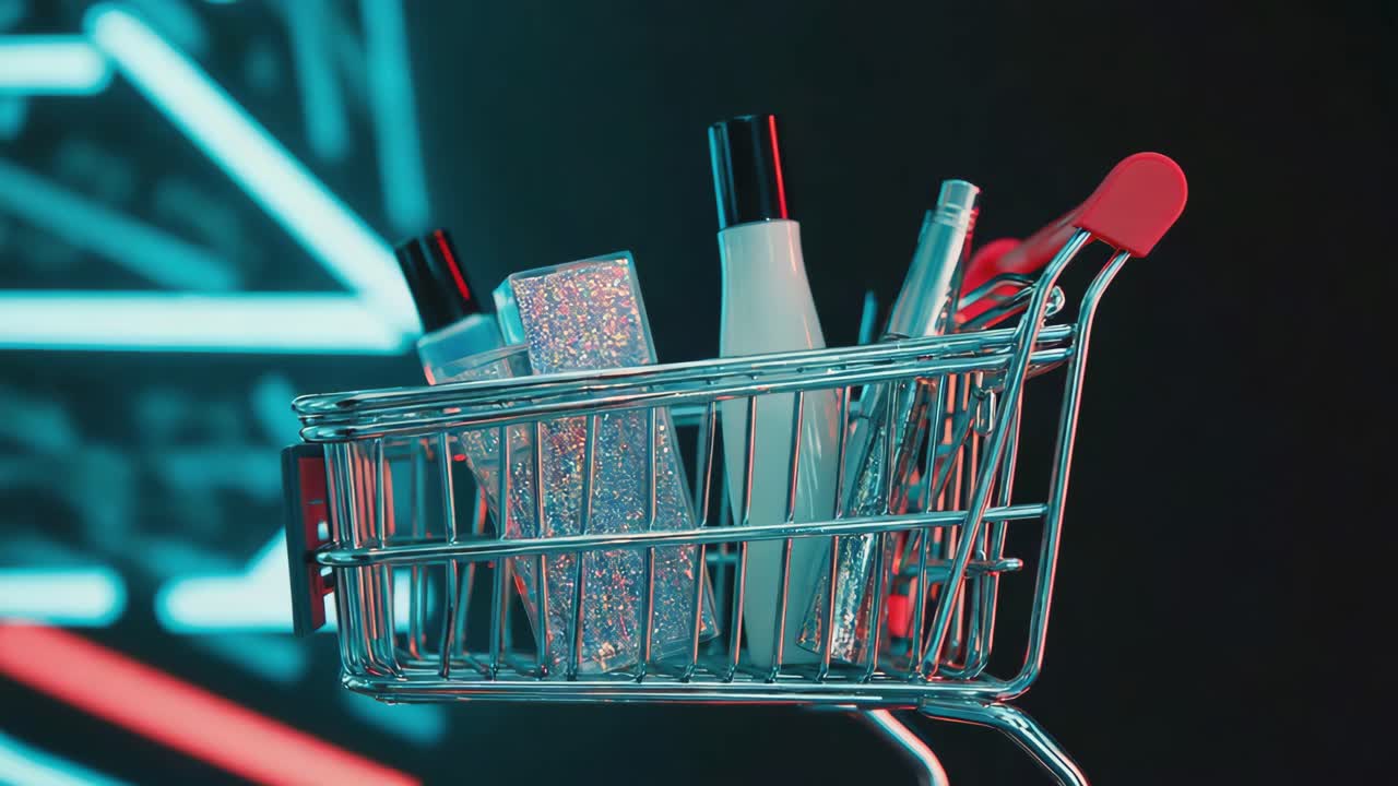 Shopping Cart Filled with Beauty Products