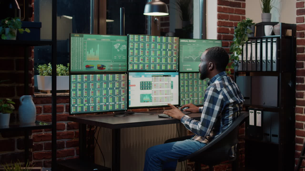 Happy investor celebrating trade market sales achievement