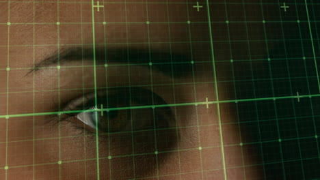 animación de una pantalla digital sobre el ojo de una mujer biracial