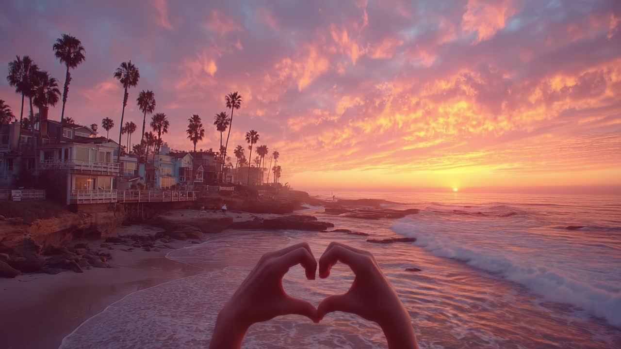 A Romantic Sunset Embraced by Nature: Capturing the Beauty of Love and Serene Ocean Waves Under a Colorful Sky