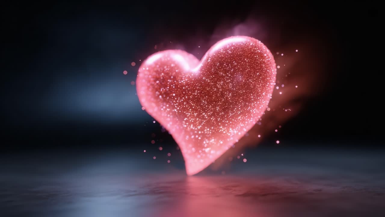 Un cuore radioso che risplende di energia scintillante, simbolo di amore e affetto in un'atmosfera incantevole, piena di luce mistica e magia colorata