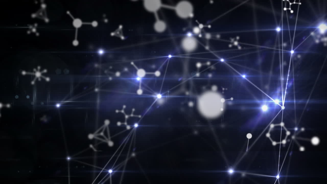 animación de la red de conexiones con moléculas en el espacio negro digital