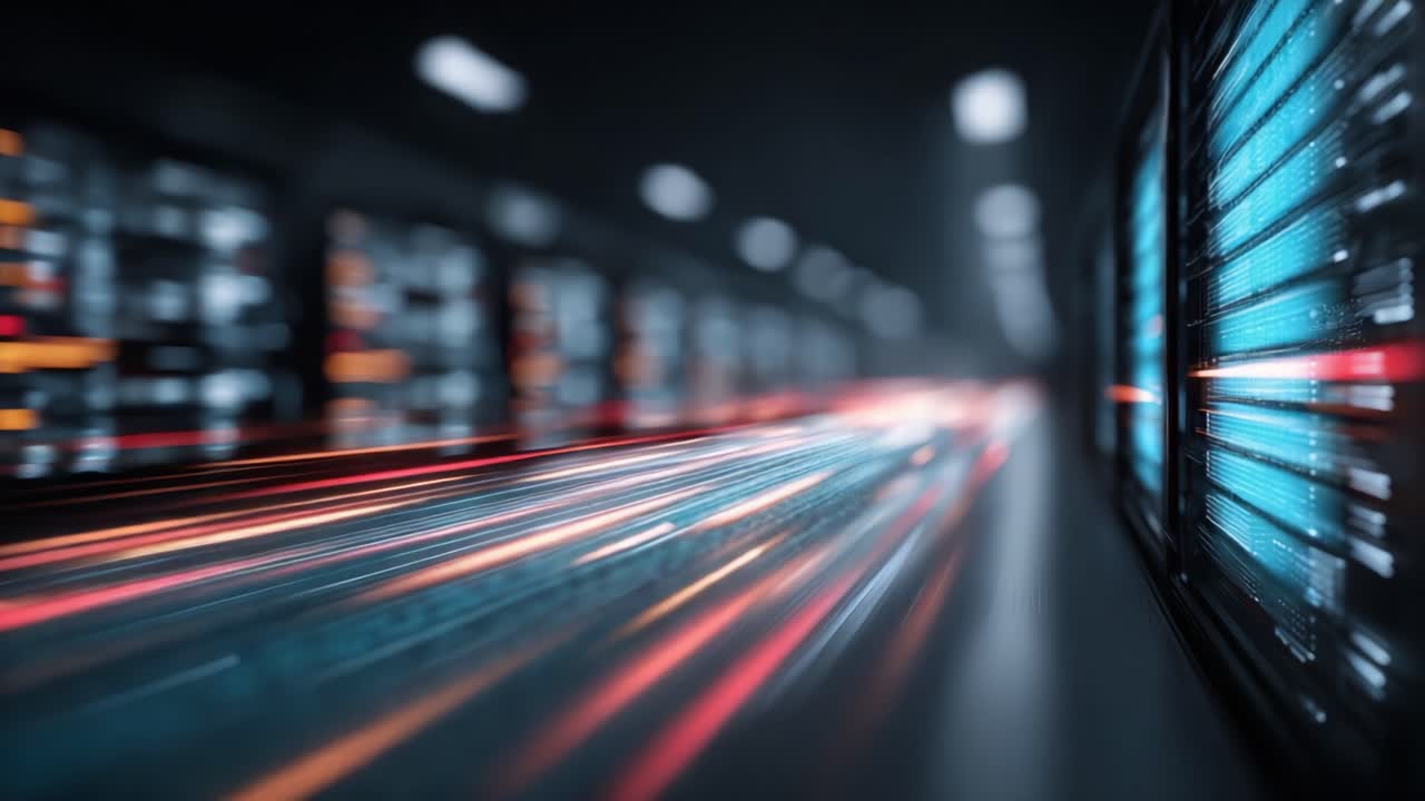 Flussi Di Dati Dinamici In Una Moderna Sala Server: Una Rappresentazione Visiva Del Trasferimento Dati Ad Alta Velocità E Delle Prestazioni Di Rete