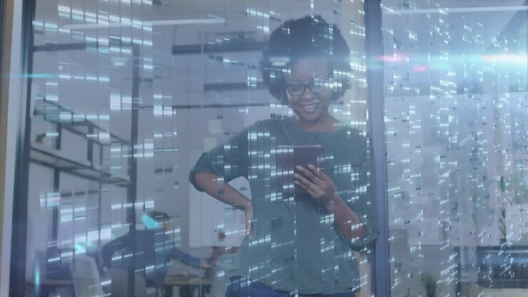 Animation af bevægelige søjler over afroamerikansk forretningskvinde
