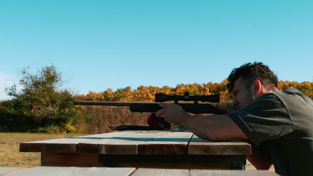 man firing a Savage 66 rifle at a shooting range, long-range gun