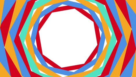 animation of red moving shapes and colourful circles on white background