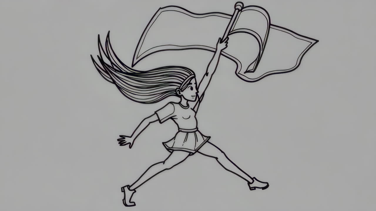 Cartoon woman holding a flag