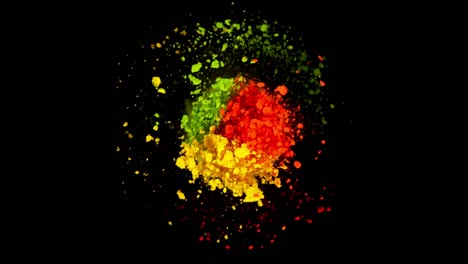 super slow motion of colored powder explosion isolated on dark background.