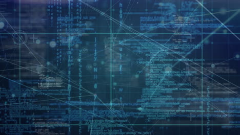animation of data processing, network of connections and grid