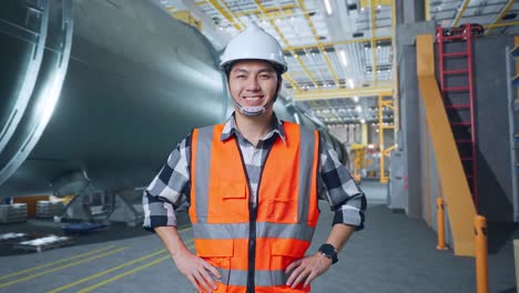 ingeniero sonriente en una instalación industrial
