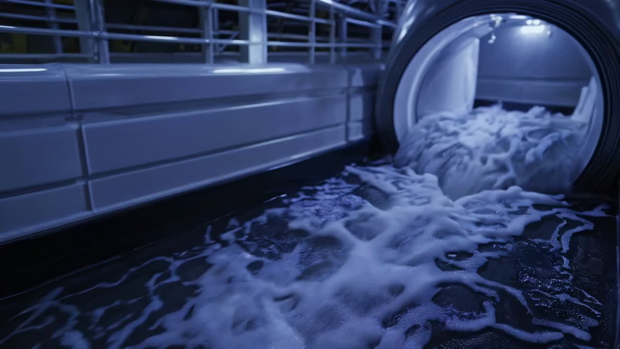 Powerful water streams running through large industrial pipes during advanced purification process, demonstrating modern water treatment infrastructure ensuring community water quality and safety