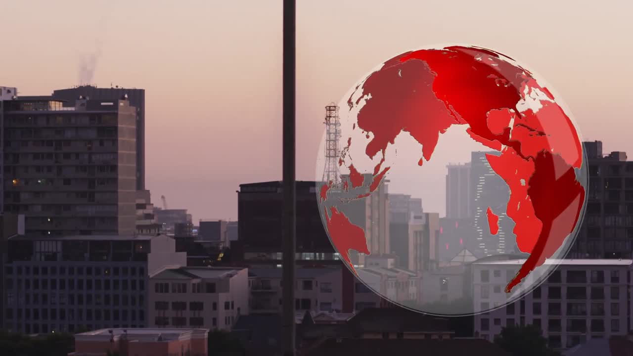 анимация глобуса над городским пейзажем