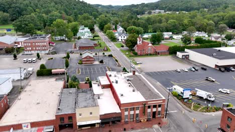 aerial push in over small town usa, mountain city tennessee