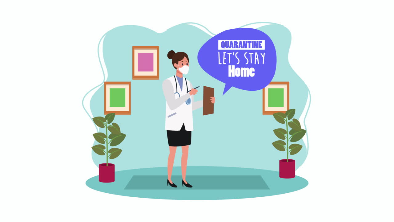 female doctor with stay at home message
