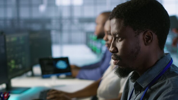 Team of IT Professionals Working in a Data Center