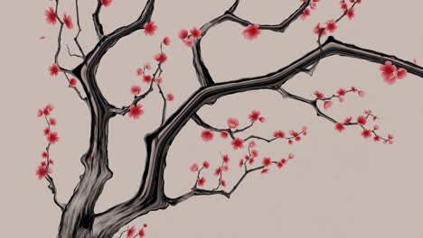 plum blossom with chinese ink painting style, 3d rendering.