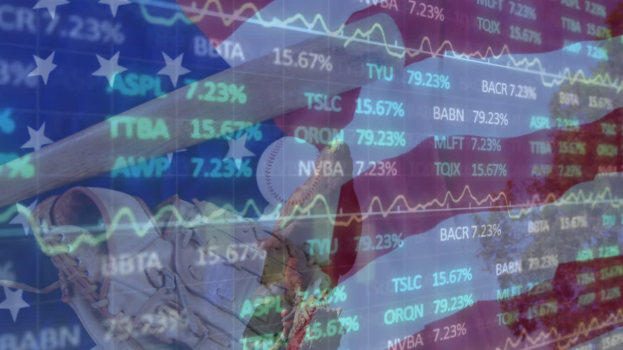 animación de la bandera estadounidense, béisbol, águila, procesamiento de datos