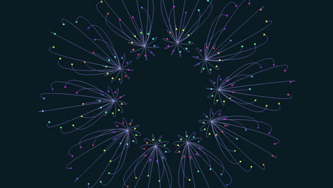 ilustración de flores abstractas con puntos y líneas en degradado negro