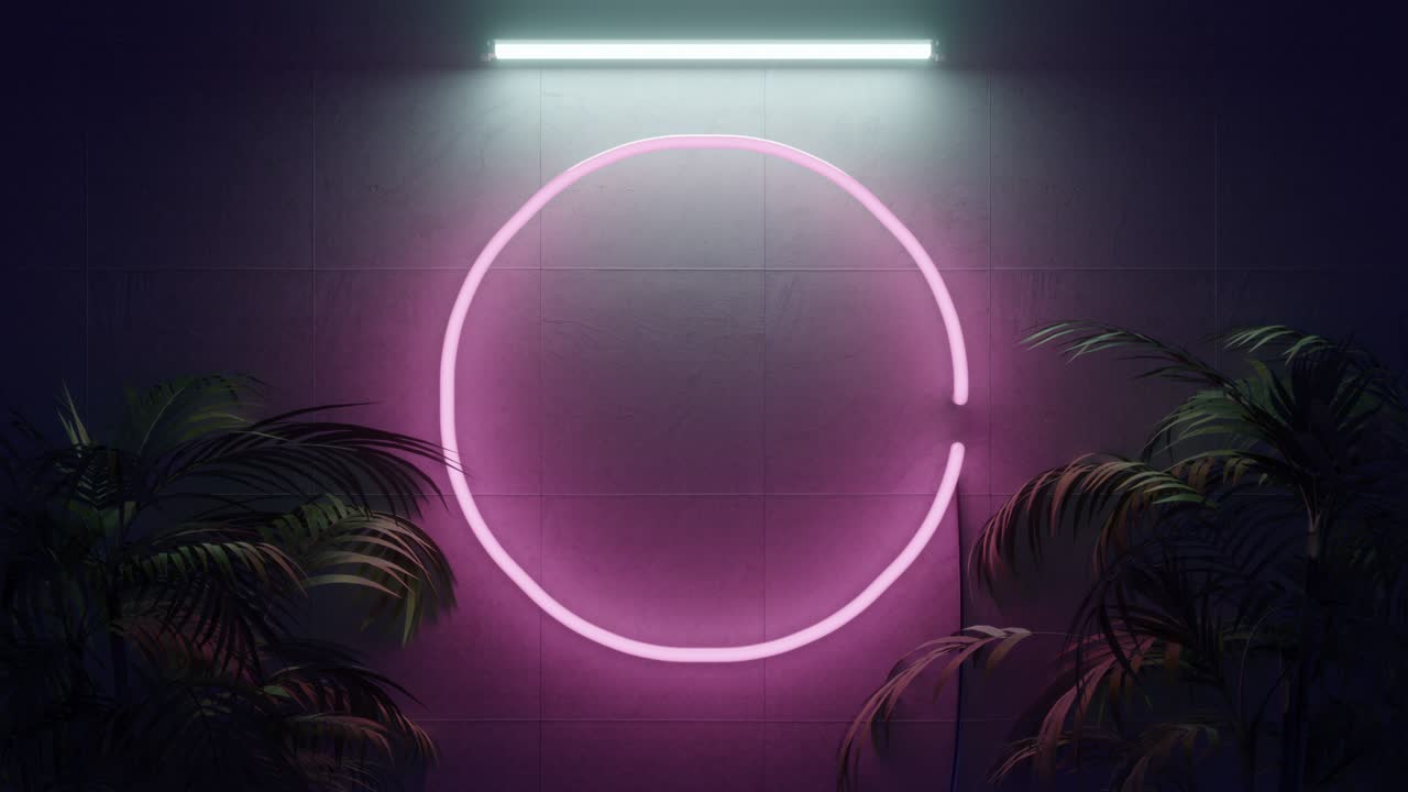 modelo de imágenes en 3d de círculo de neón con hoja verde