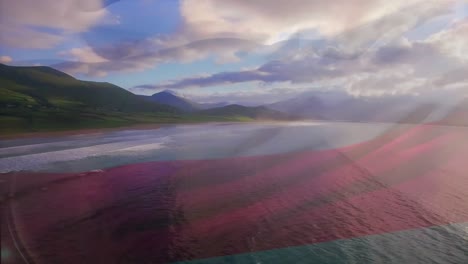 animation of flag of russia blowing over waves in sea