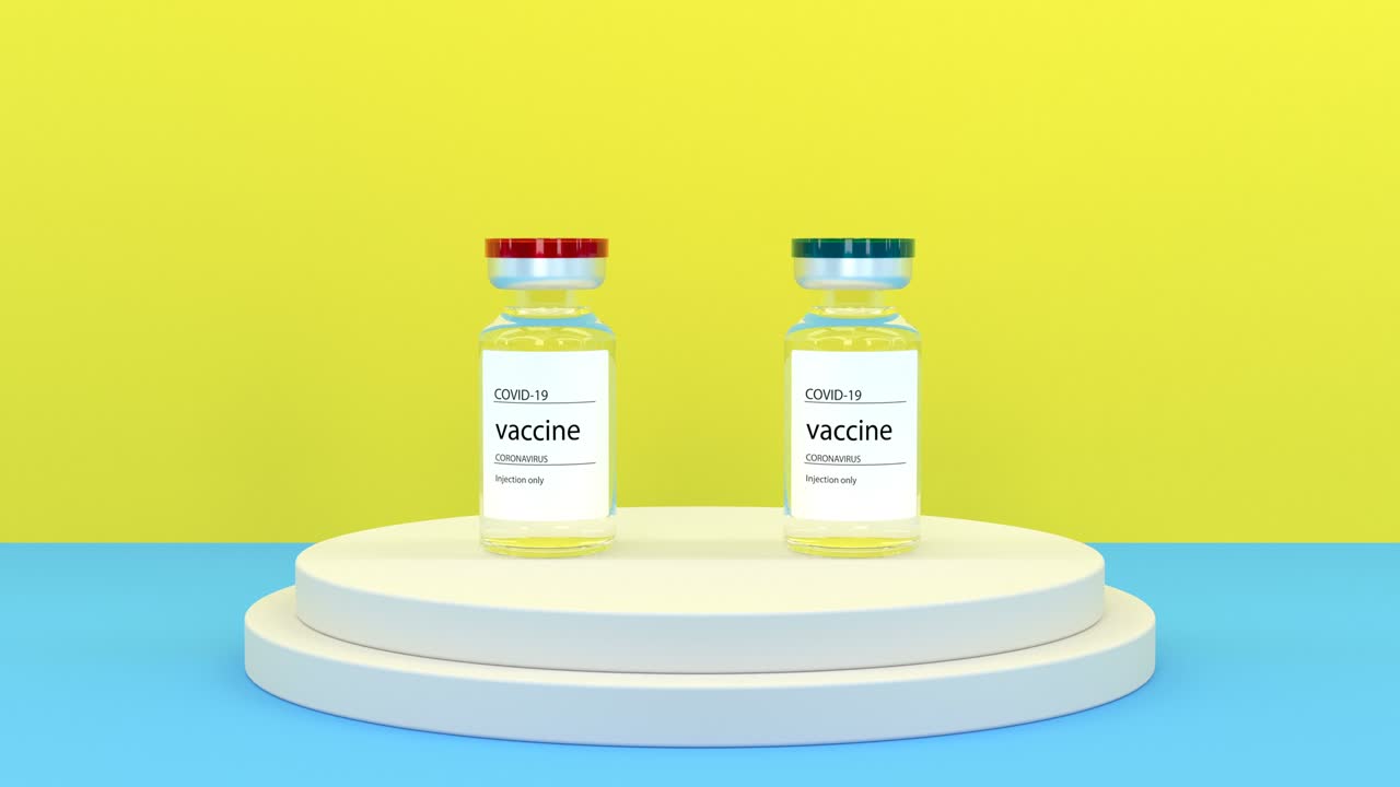 viales azules y rojos con la vacuna para el tratamiento de personas concepto médico coronavirus covid-19 capaz de buclear sin problemas 4k