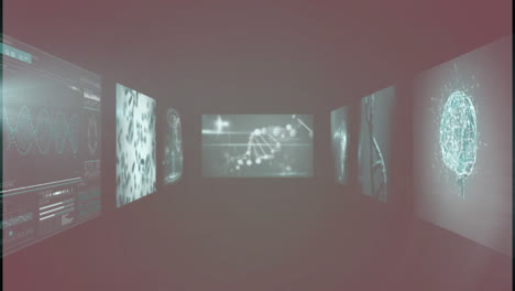 animación de múltiples interfaces infográficas médicas contra un fondo abstracto.