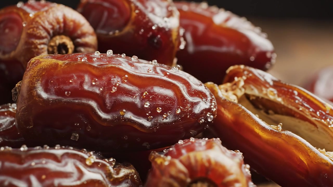 Close-up of sweet dried date fruits with sugar crystals