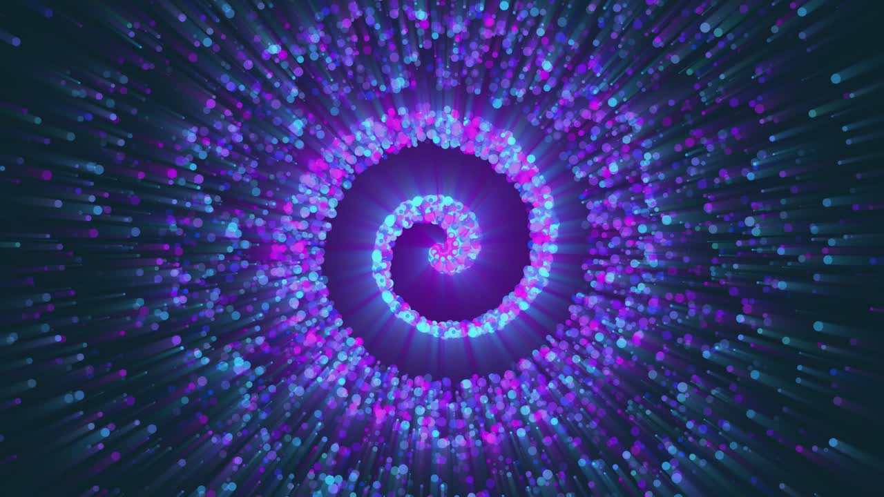 Spirale di polvere di stelle dorata scintillante con particelle volanti magiche rosa e viola. Video Stock