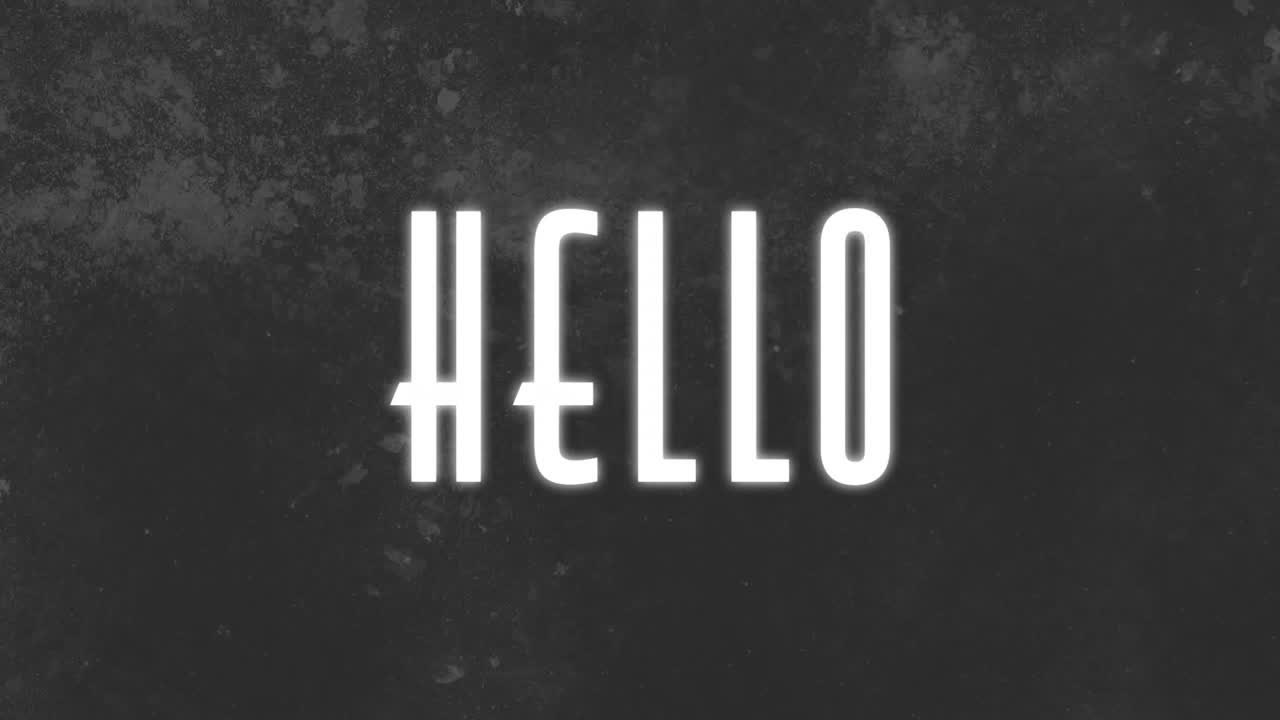 HELLO text animation over dark textured background
