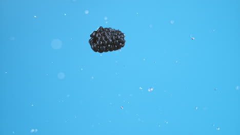 A-single-blackberry-launched-in-air-with-an-explosion-of-water-droplets