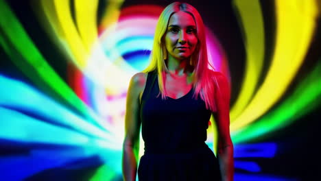 portrait of a woman with vibrant, swirling light background