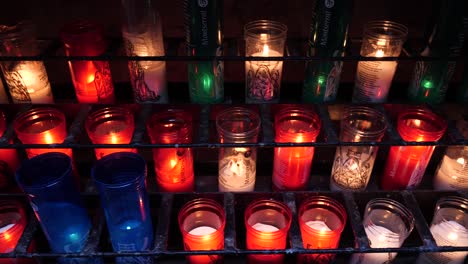 Votive-Candles,-Candle-Vigil-at-a-Catholic-Church