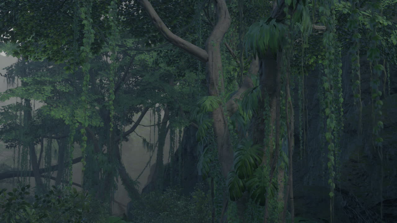 profunda jungla tropical en la oscuridad