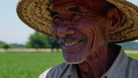 retrato de un granjero sonriente en un campo