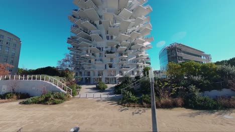 Aerial-View-of-the-Lez-River-and-the-Architectural-Marvel-'L'Arbre-Blanc'-in-Montpellier