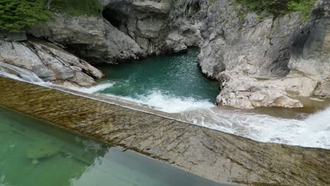 Lechfall-Fussen-Germany-stepped-waterfall-pull-back-reveal-drone-aerial-view