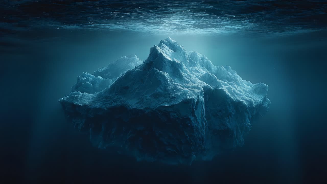 Majestic Iceberg Beneath the Ocean Surface, Glowing in Ethereal Light – A Stunning Display of Nature's Hidden Wonders and the Intricacies of Underwater Landscapes