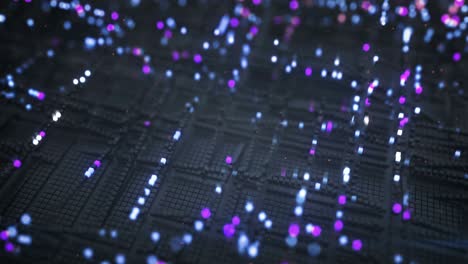futuristic matrix of blue and purple glowing cubes loopable 3d render animation
