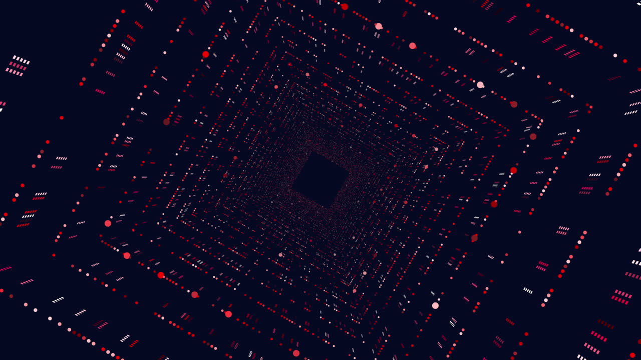 Futuristic neon cubes with dots and lines in spiral in dark galaxy