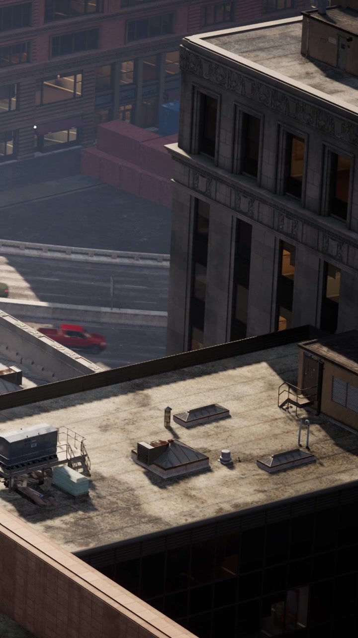 Rooftop view of urban area with buildings and street in daytime