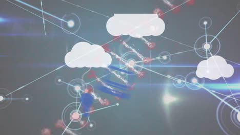 Animation-of-dna-strand-spinning-over-digital-clouds-and-network-of-connections