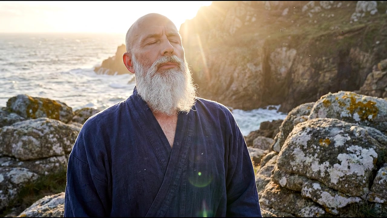 Hombre mayor adoptando la atención plena y el envejecimiento saludable a través de la meditación