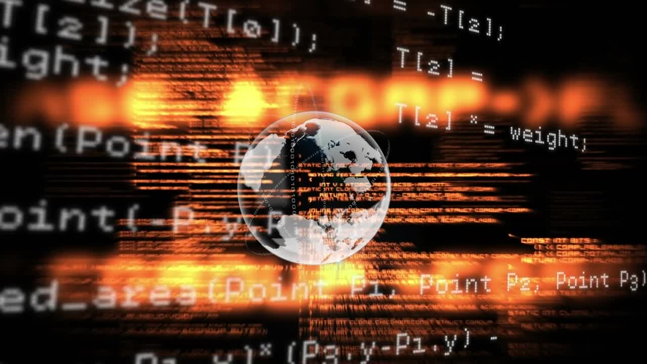 Animation of data processing and globe over dark background