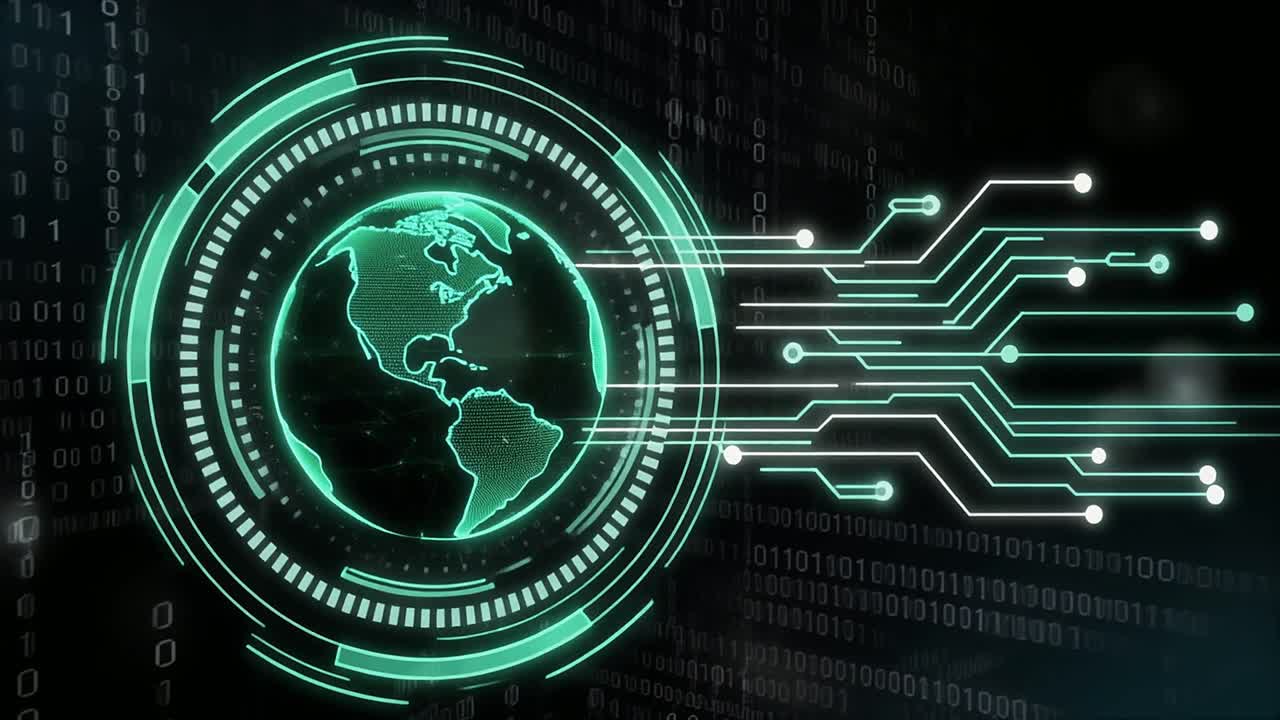 Futuristic Digital Globe with Circuit Board and Binary Data