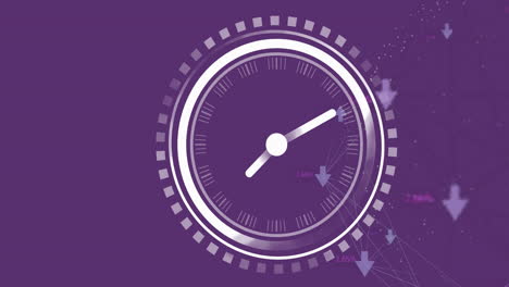 animation of clock over network of connections with arrows on purple background