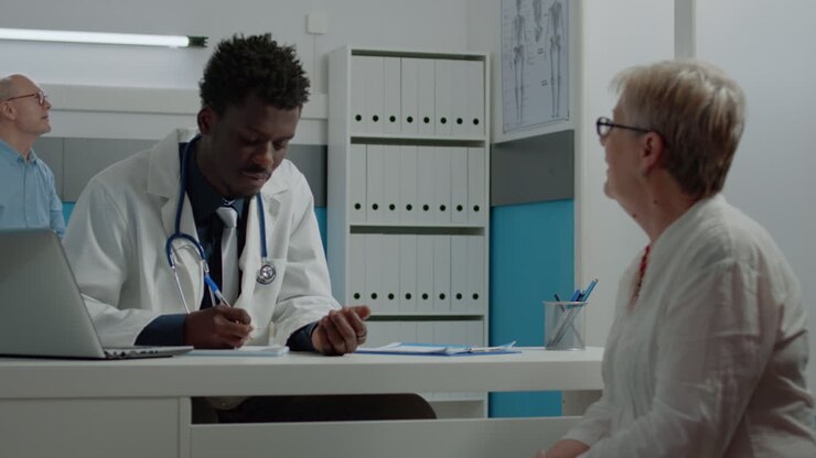 Medico di etnia afroamericana che fa l'esame