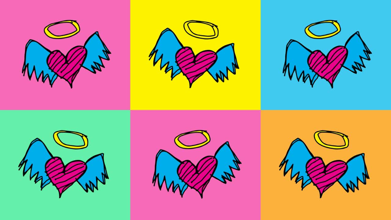 아이들이 사랑의 주제로 팝 아트를 그림 그리는 원활한 배경