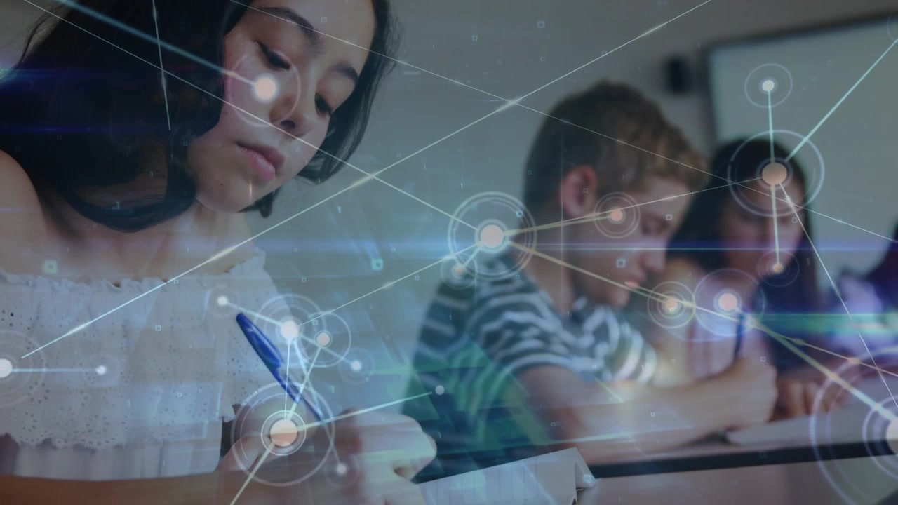Animation of network of connections over diverse students in the classroom