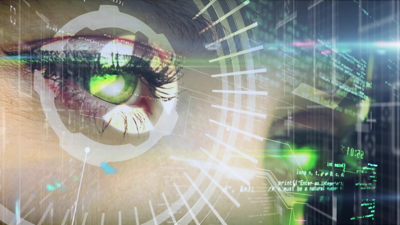 Futuristic Human Eye Scanning Digital Data and Code